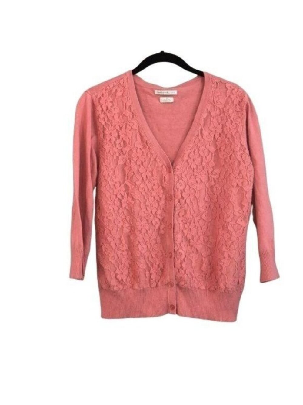 Van Heusen Studio Womens Medium Pink Lace Front Cardigan With Button Closures